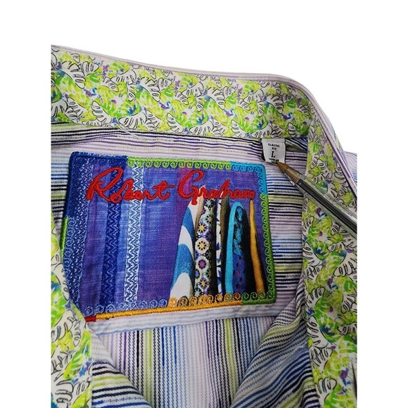 Robert Graham Mens L Large Striped Short Sleeve Shirt - Picture 4 of 5